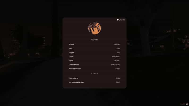 Menu de informações do personagem V1