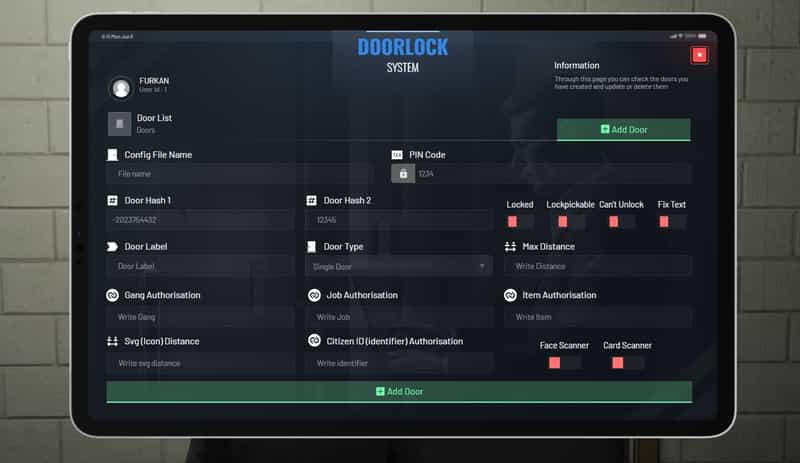 Door Lock System V8 [Face Scanner][Password][Doorlock][ESX/QB]
