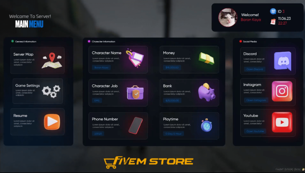 Pause Menu System V8 [Main Menu][ESX/QB] | FiveM Store